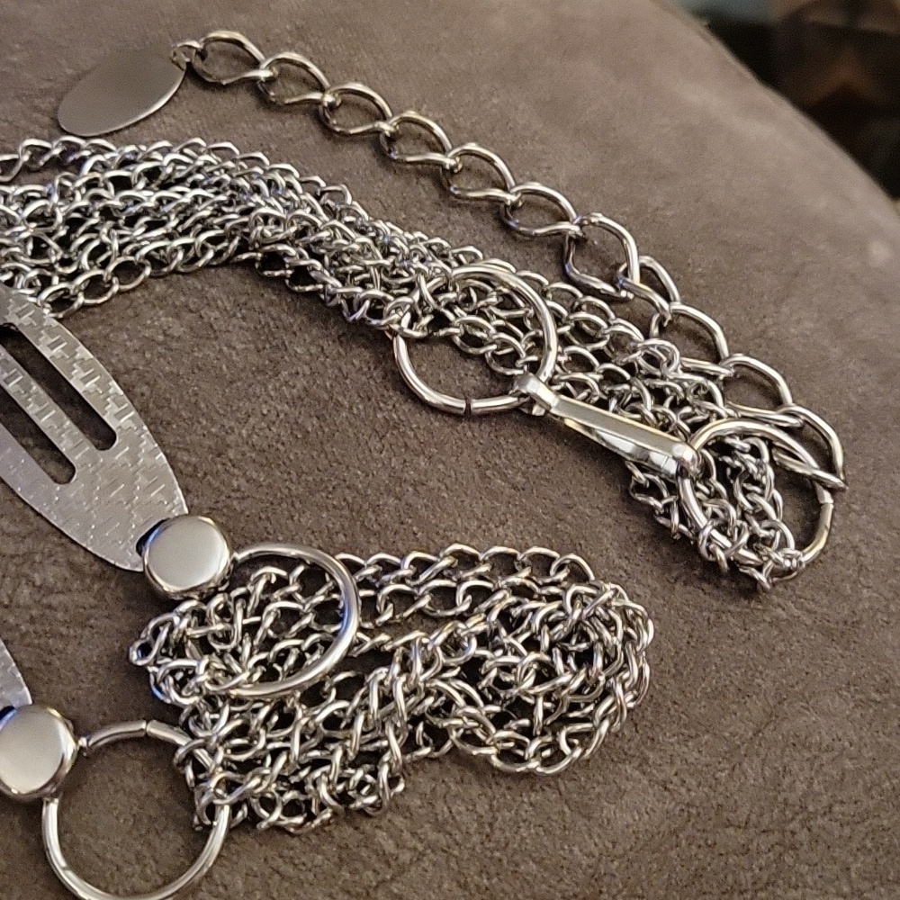 5/$25 Silvertone Disco Belly Layered Chain Belt - Picture 9 of 11